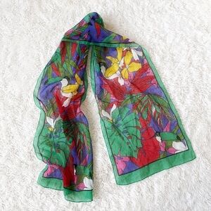 VTG Woman Vibrant Chiffon Tropical Toucan Botanical Print Rectangular Scarf Boho